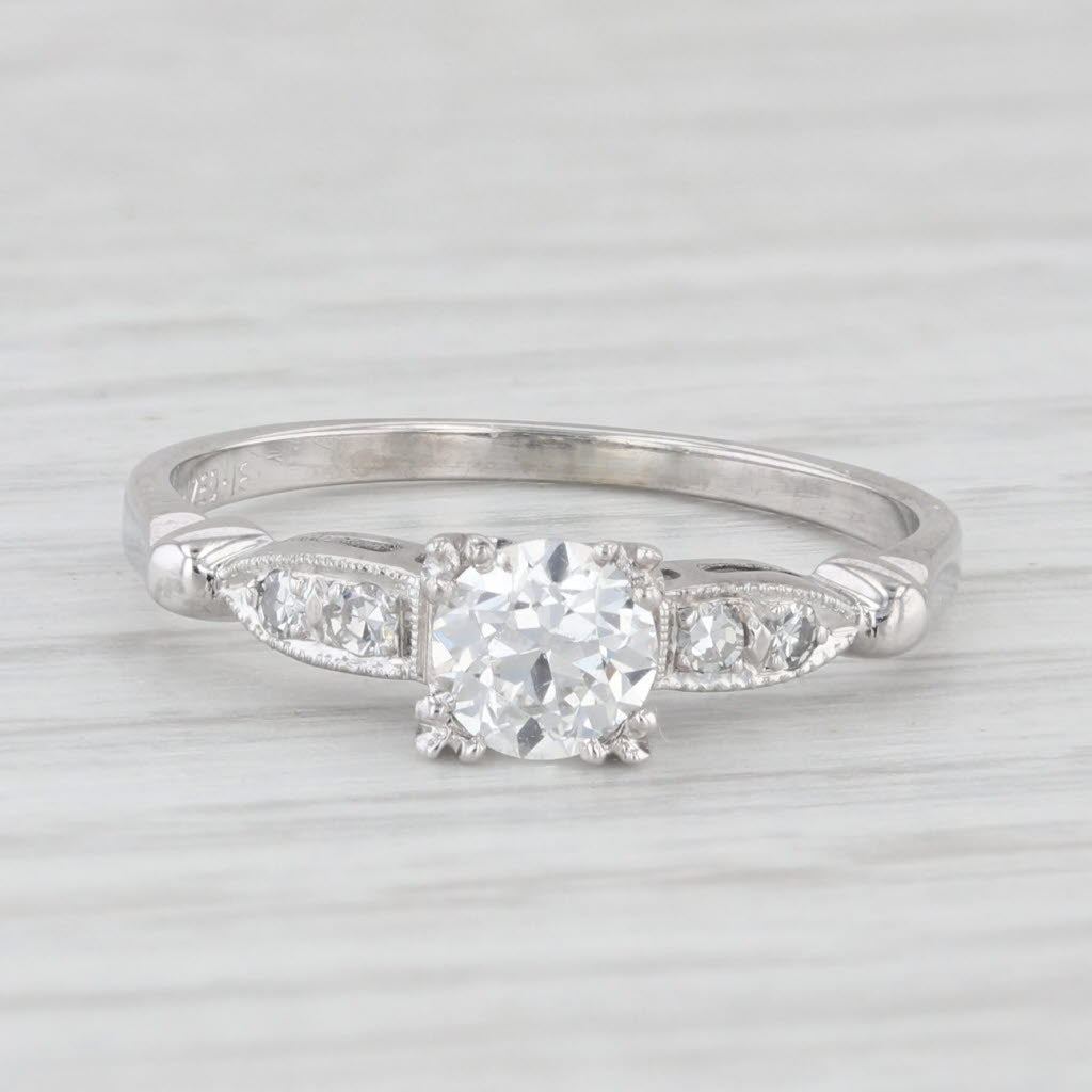 Light Gray 0.43ctw Diamond Engagement Ring 18k White Gold Size 4.75 Vintage Old European