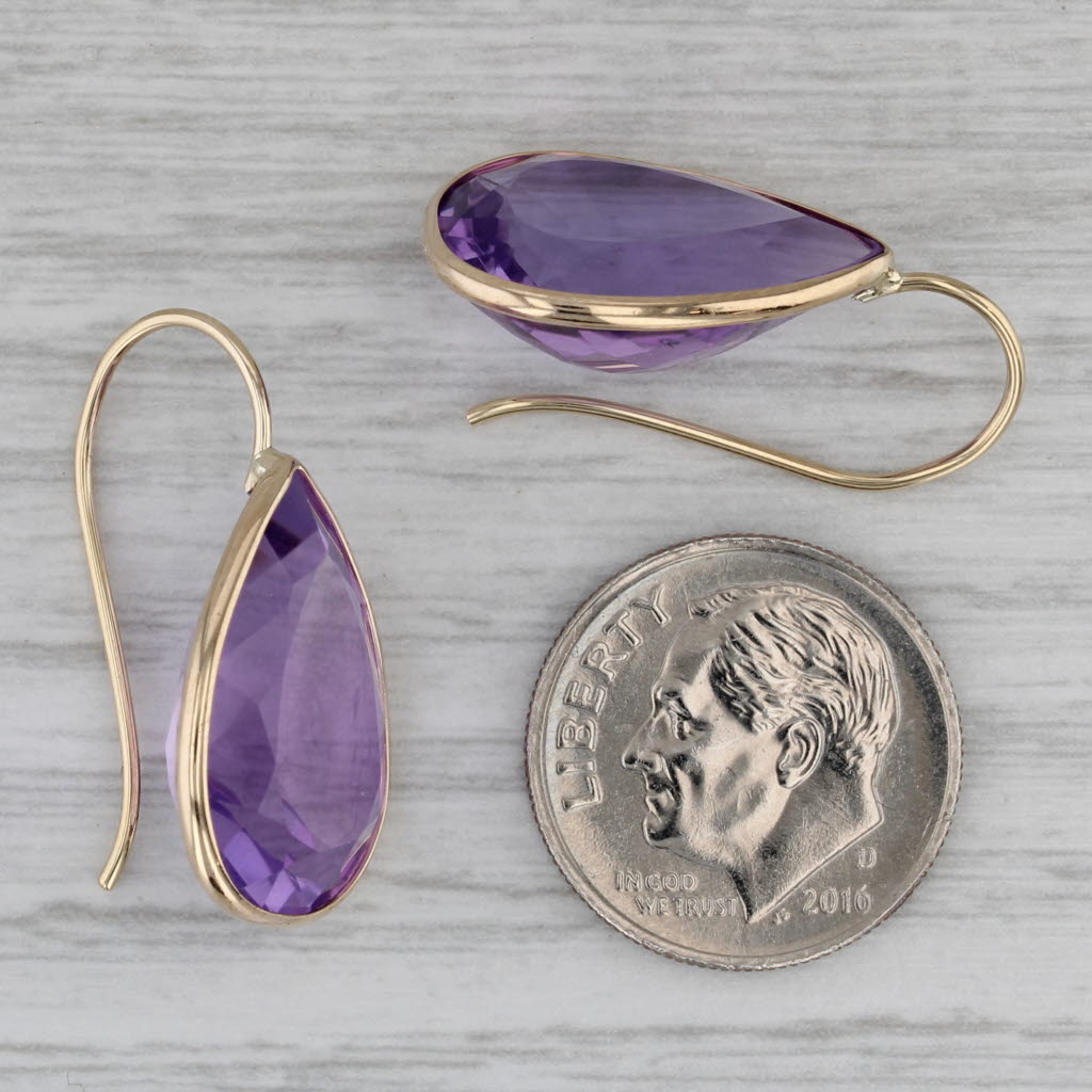 Gray 18.85ctw Amethyst Teardrop Earrings 14k Yellow Gold Hook Posts