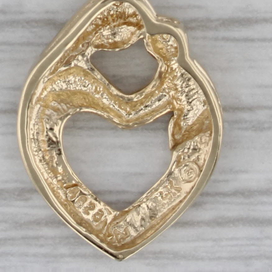 Mother & Child Heart Pendant Necklace 14k Yellow Gold 26.75" Fine Rope Chain
