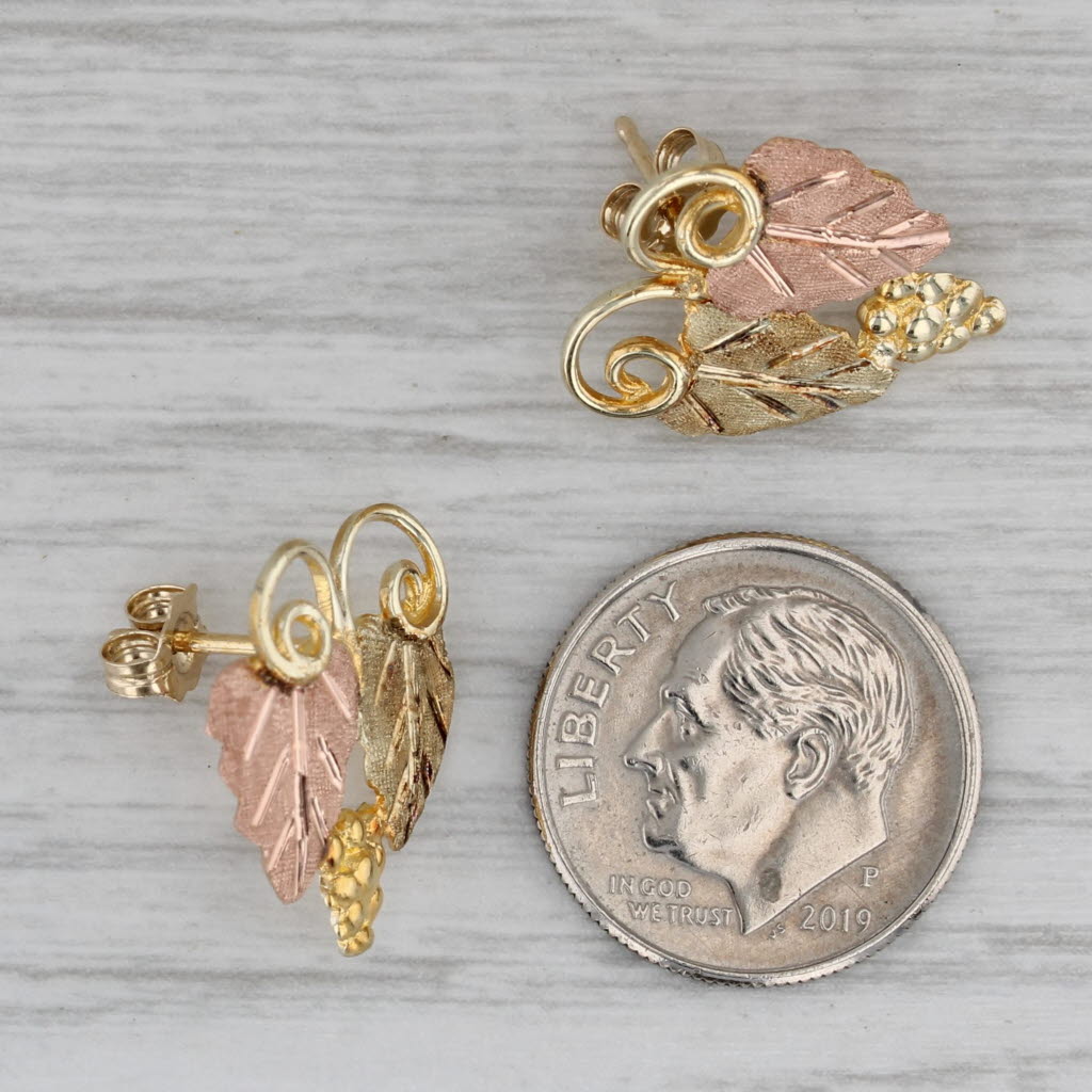 Gray Black Hills Gold Heart Leaf Earrings 12k Yellow Rose Green Gold Stamper