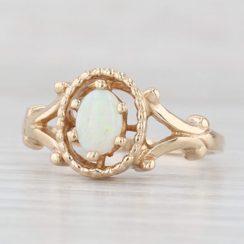 Light Gray Oval Cabochon Opal Solitaire Ring 14k Yellow Gold Size 6.25