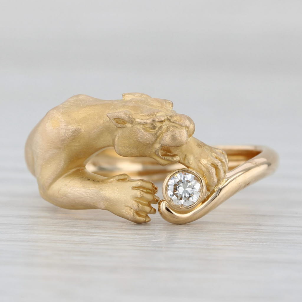 Light Gray Carrera Y Carrera Panther Ring Diamond 18k Yellow Gold Size 6.25 Box