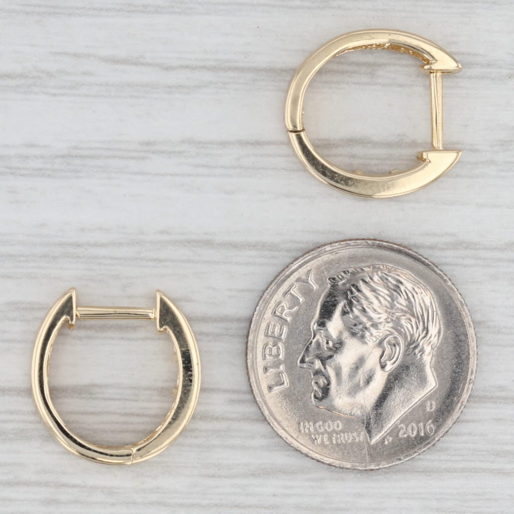Light Gray 0.12ctw Diamond Hoop Huggie Earrings 14k Yellow Gold Hinged Snap Top Round Hoops