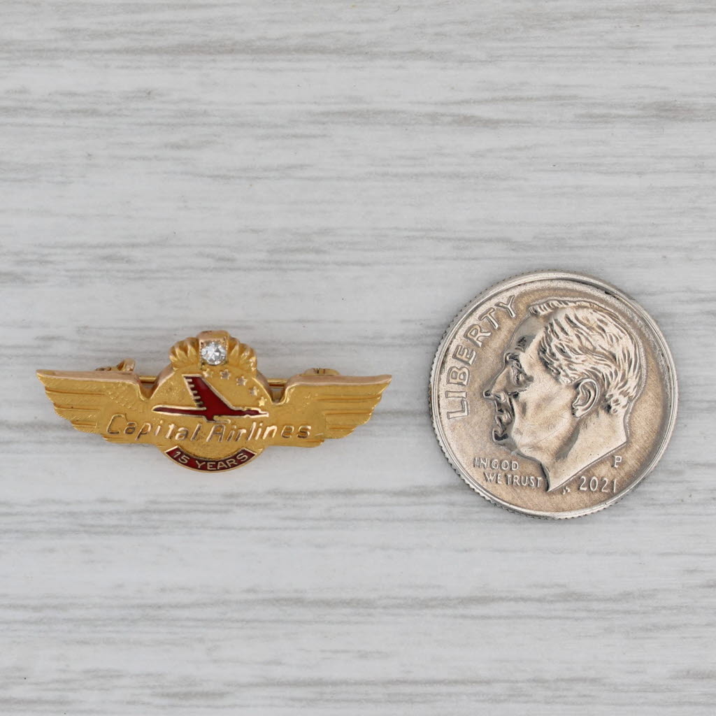 Gray Capital Airlines 15 Years Company Service 10k Gold Diamond Enamel Vintage