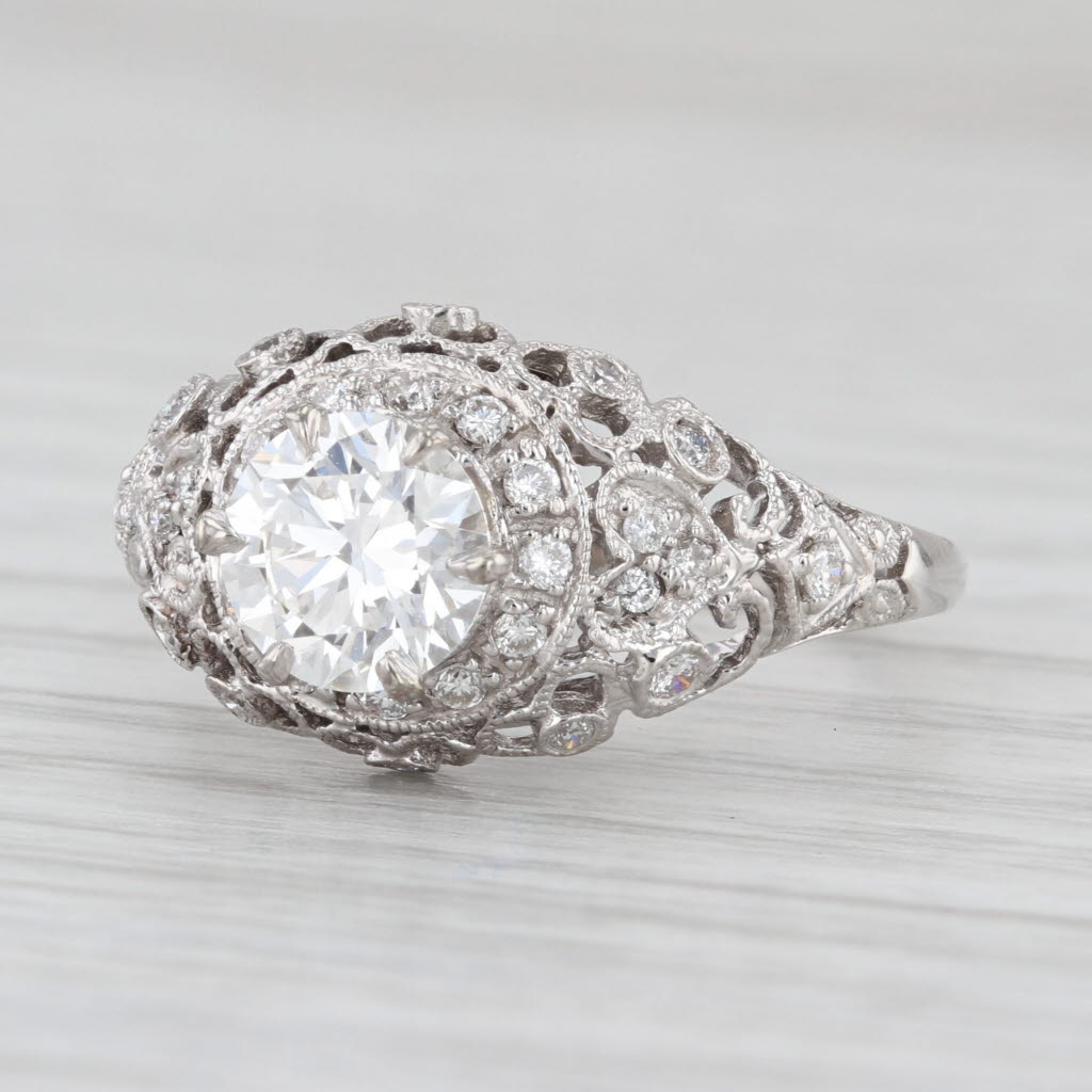 1.34ctw Lab Grown Diamond Halo Hearts Engagement Ring 14k White Gold Sz 7.5 IGI