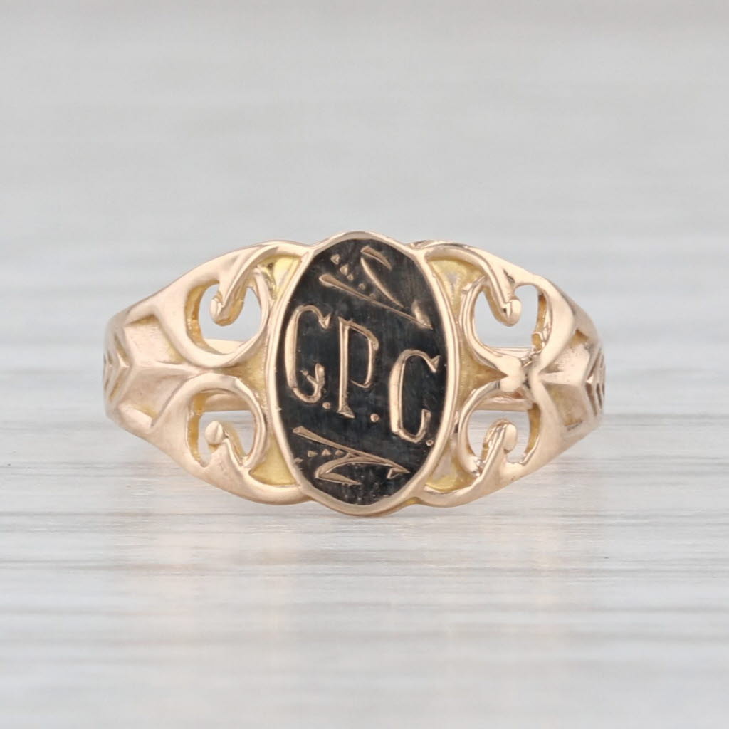 Engraved Initial Signet Ring 10k Yellow Gold Size 2 Ornate Vintage Baby