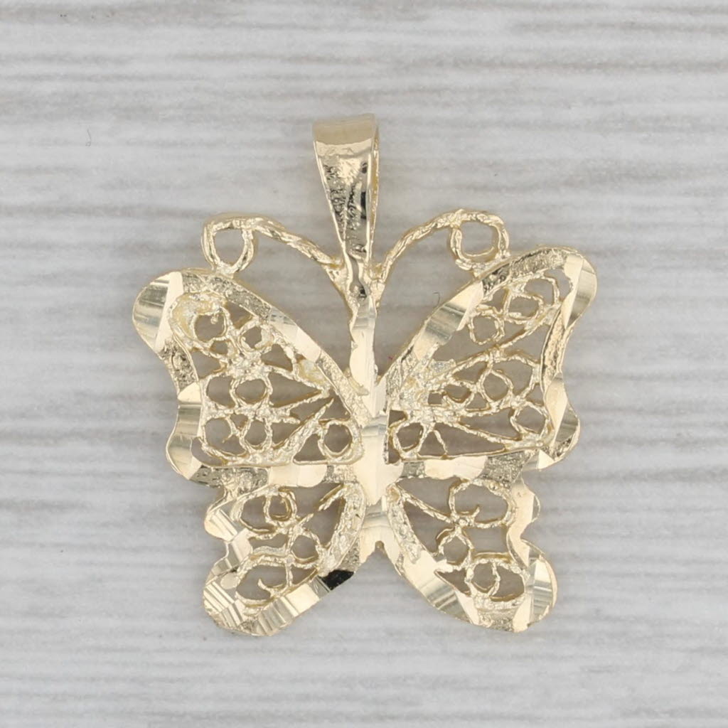 Gray Filigree Butterfly Pendant 14k Yellow Gold Bug Insect Jewelry