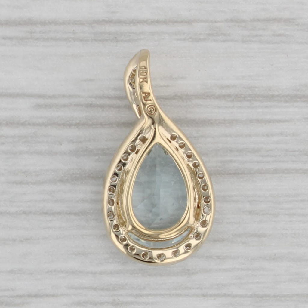 Gray 1.20ctw Aquamarine Diamond Teardrop Pendant 10k Yellow Gold