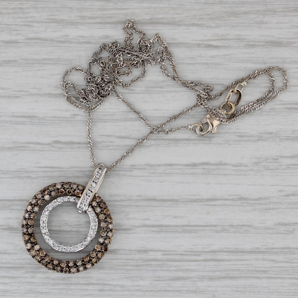 Gray 0.93ctw Diamond Eternity Circles Pendant Necklace 14k Gold 19" Singapore Chain