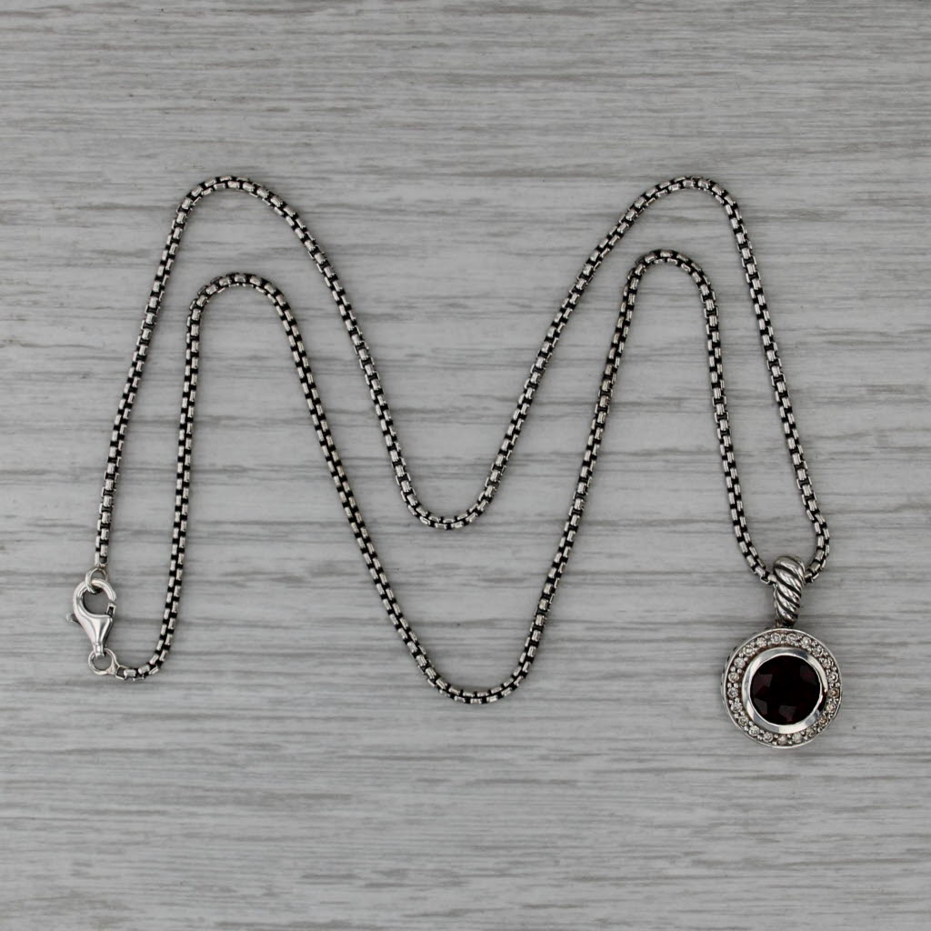 David Yurman Cerise 2061ctw Garnet Diamond Pendant Necklace Sterling Silver 17"