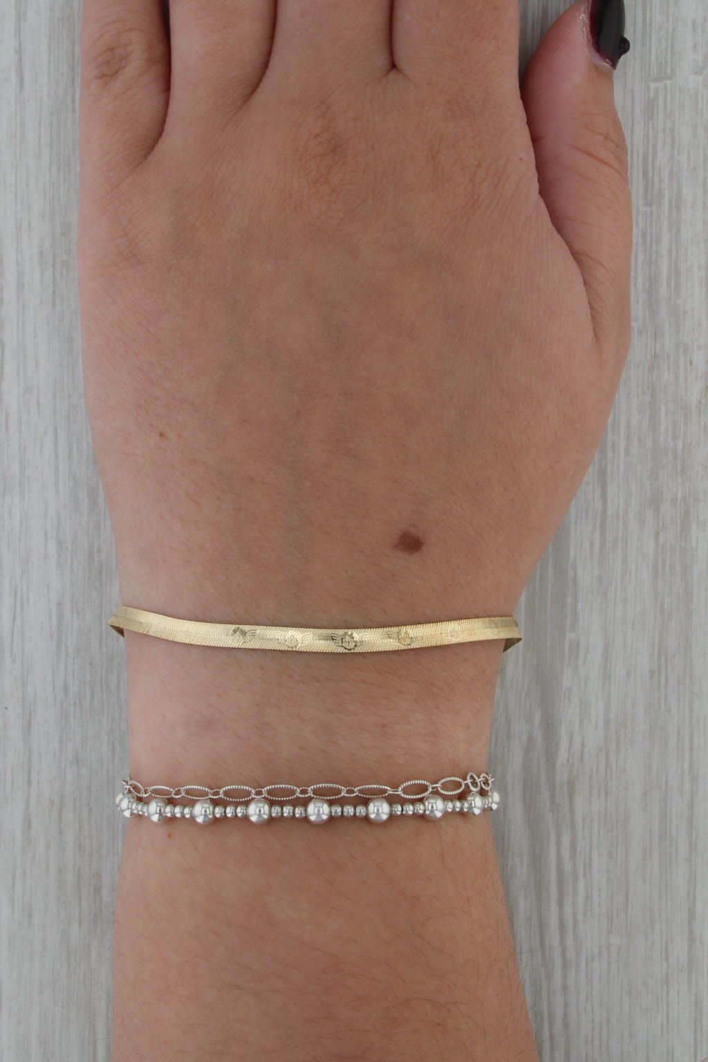 Reversible Herringbone Chain Bracelet 14k Yellow Gold Cherub Pattern 3.4mm 7"