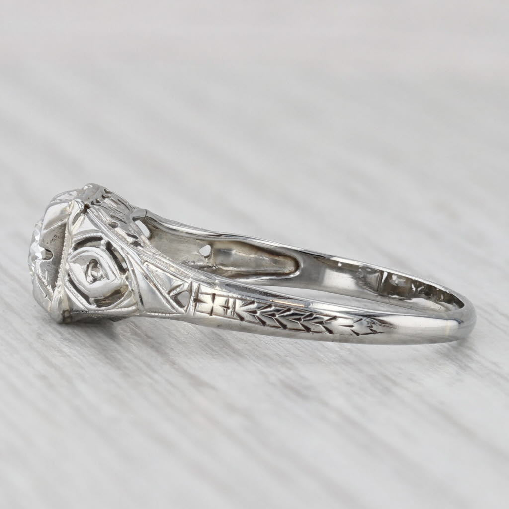 Light Gray Art Deco 0.45ct Old European Diamond Solitaire Engagement Ring 18k White Gold