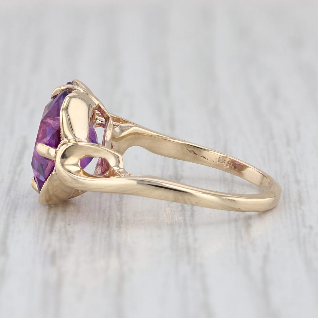 6.40ct Lab Created Purple Sapphire Solitaire Star Ring 14k Yellow Gold Size 6.75