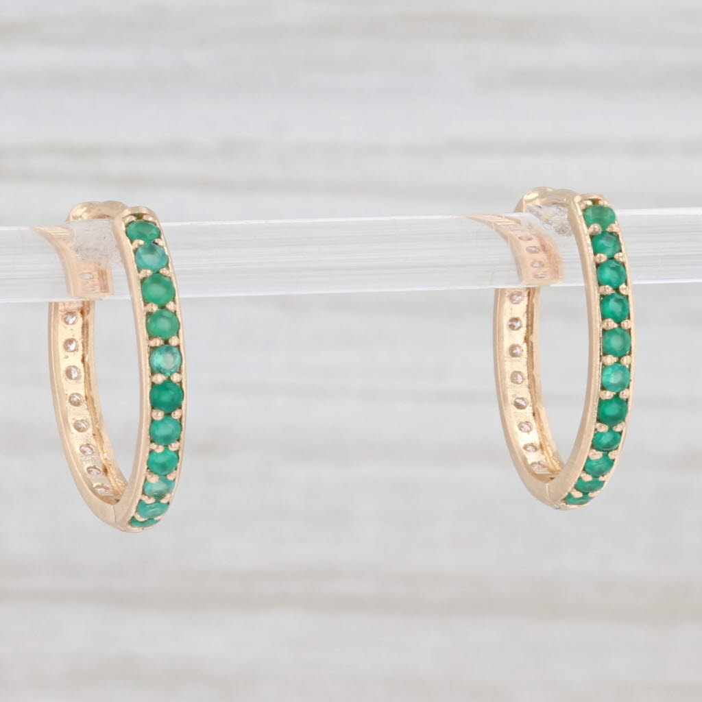 New Nina Wynn .64ctw Diamond Chalcedony Hoop Earrings 14k Gold Hinged Snap Top