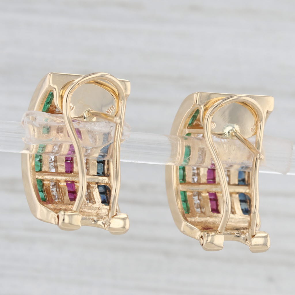 Light Gray 2.74ctw Diamond Sapphire Ruby Emerald 14k Yellow Gold Omega Backs