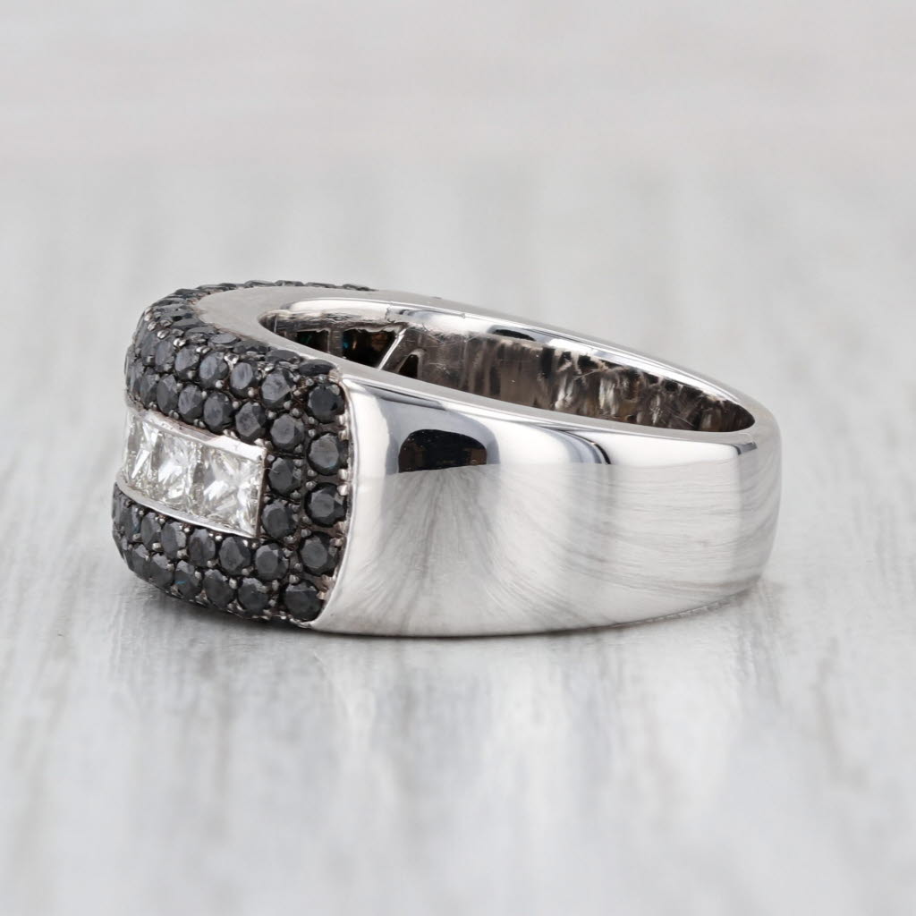 2.10ctw Black White Diamond Ring 18k White Gold Size 6.5 Cocktail