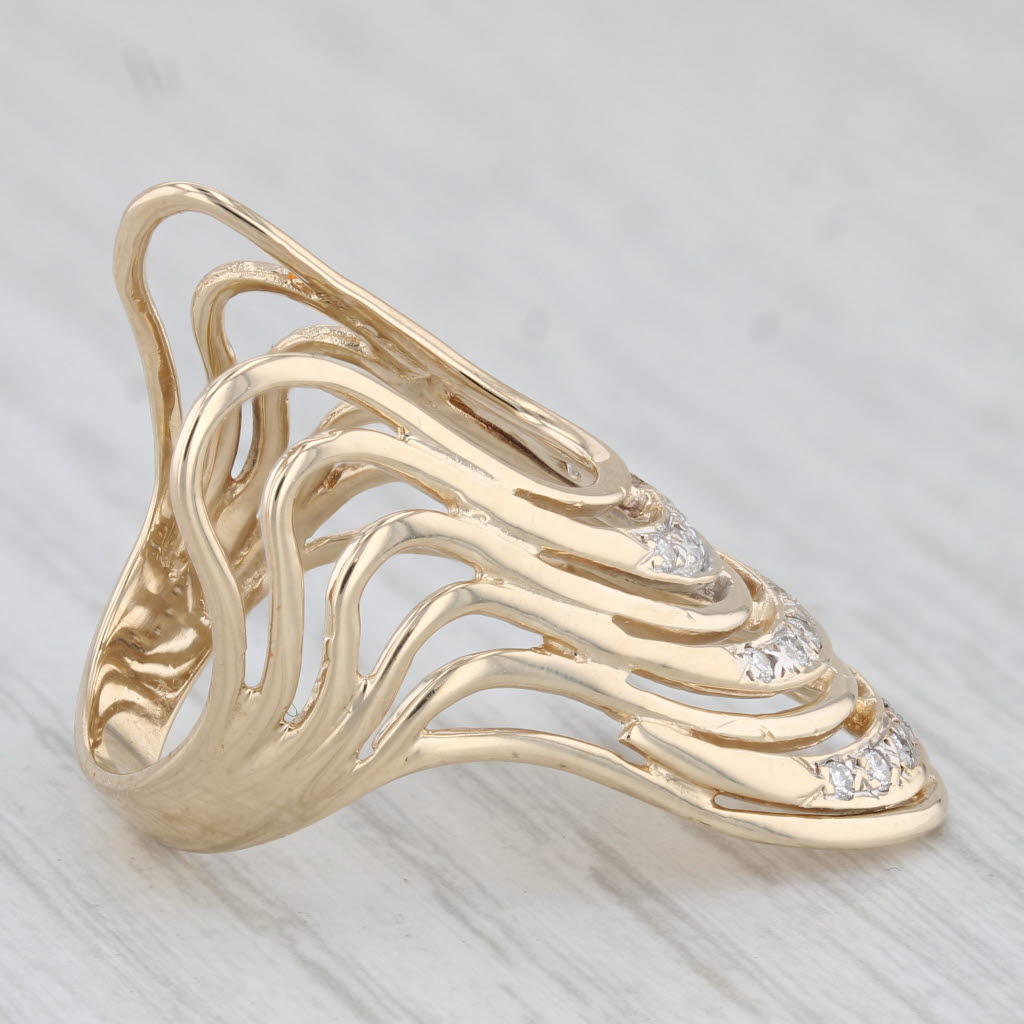 Light Gray Scalloped 0.15ctw Diamond Knuckle Ring 14k Yellow Gold Guild Size 6.25