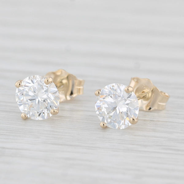 New 1.43ctw Lab Created Diamond Stud Earrings 14k Yellow Gold Round Solitaires