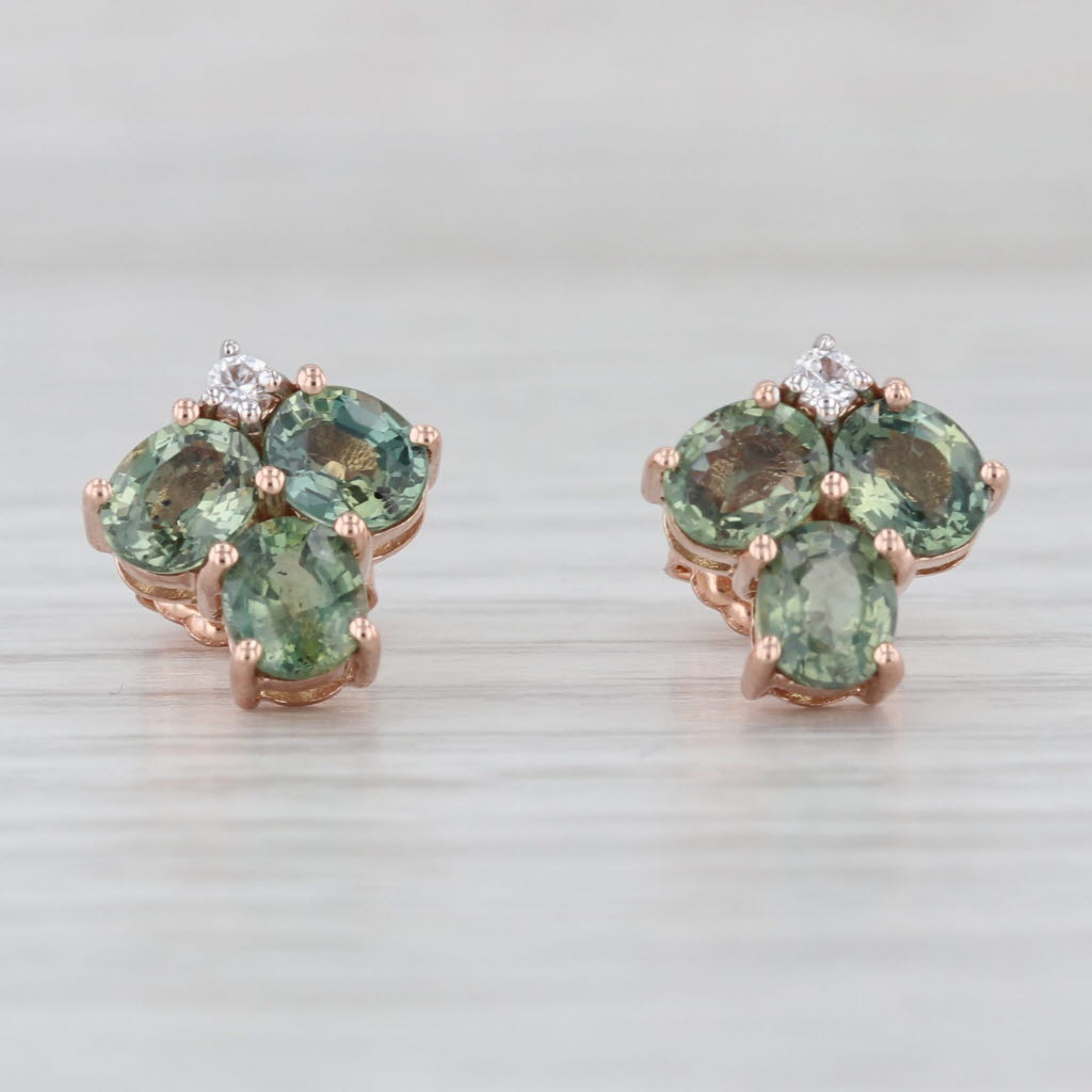 2.90ctw Zircon Green Sapphire Stud Earrings 10k Rose Gold Studs