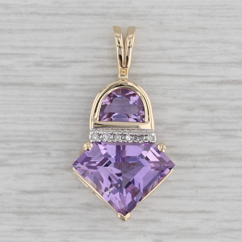 Gray 5.23ctw Amethyst Pendant 14k Yellow Gold Diamond Accents
