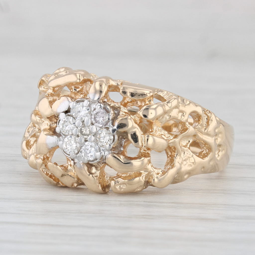 Light Gray 0.20ctw Diamond Cluster Nugget Ring 14k Yellow Gold Size 10.5 Men's