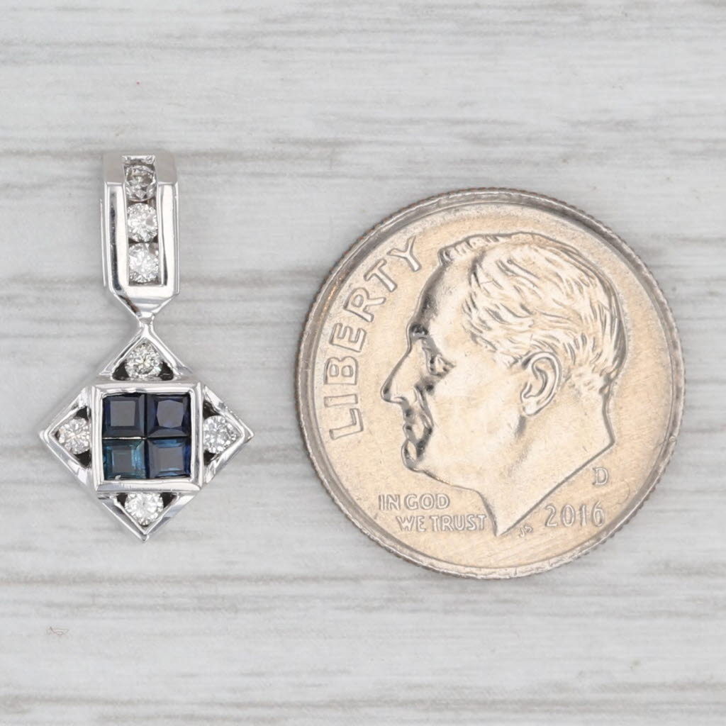 0.38ctw Blue Sapphire Diamond Small Drop Pendant 14k White Gold