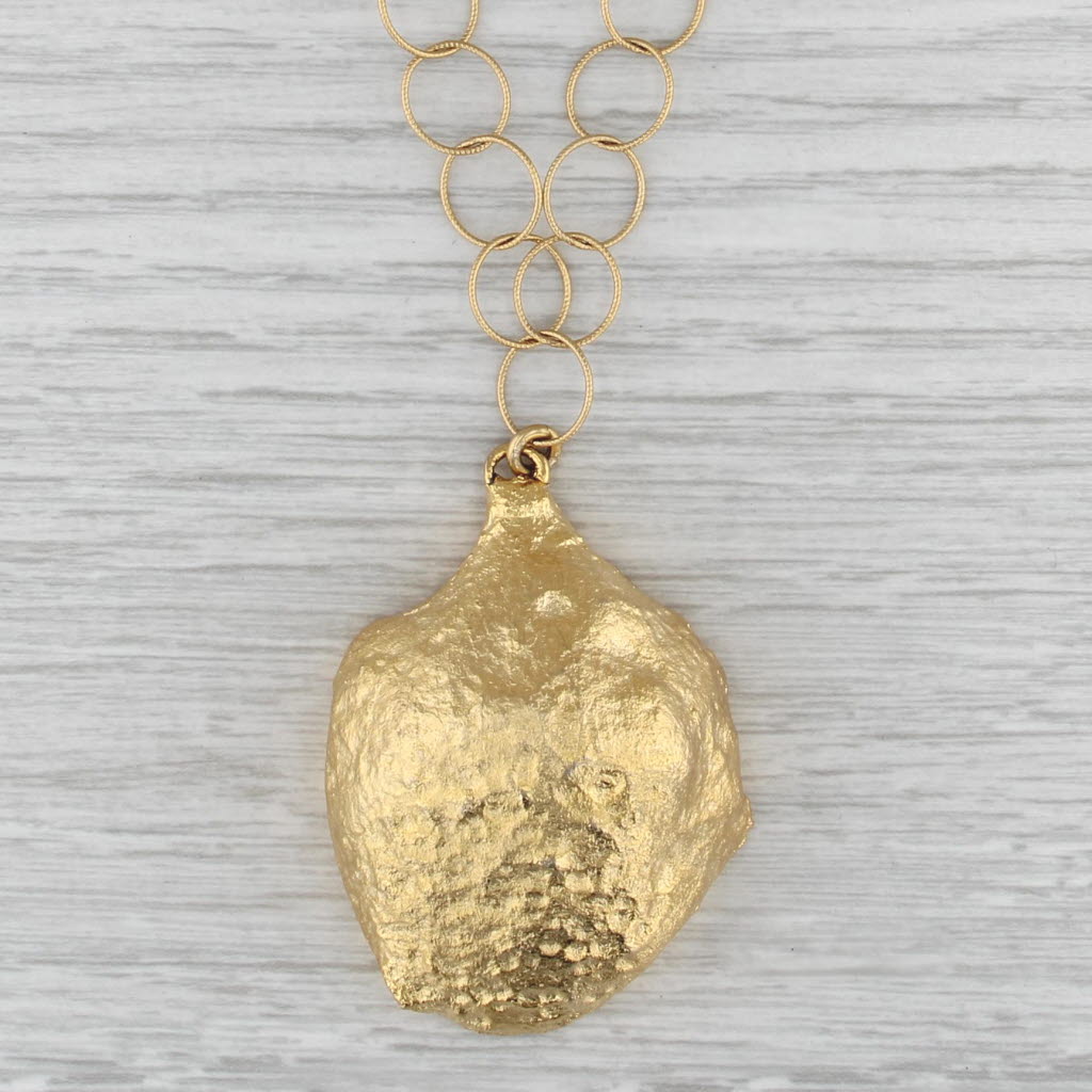 New Nina Wynn Gray Geode Statement Pendant Necklace Sterling 22k Gold Vermeil