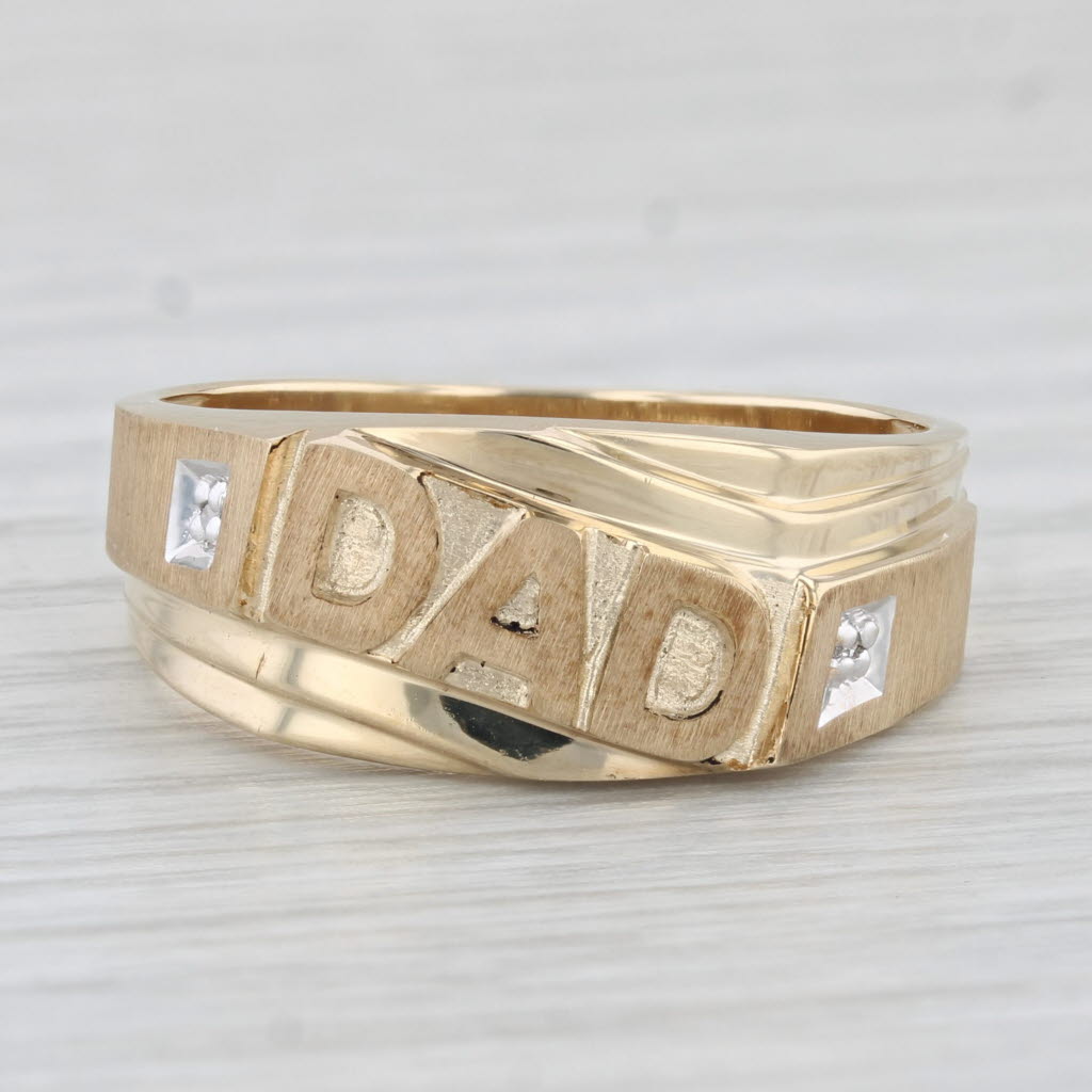 Light Gray DAD Ring 10k Yellow Gold Size 10 Diamond Accents Gift Keepsake