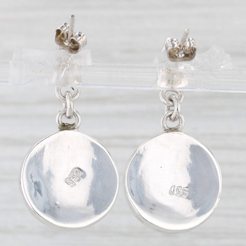 Light Gray Pachamama Colorful Mosaic Swirl Dangle Earrings 950 Silver Pierced Drops
