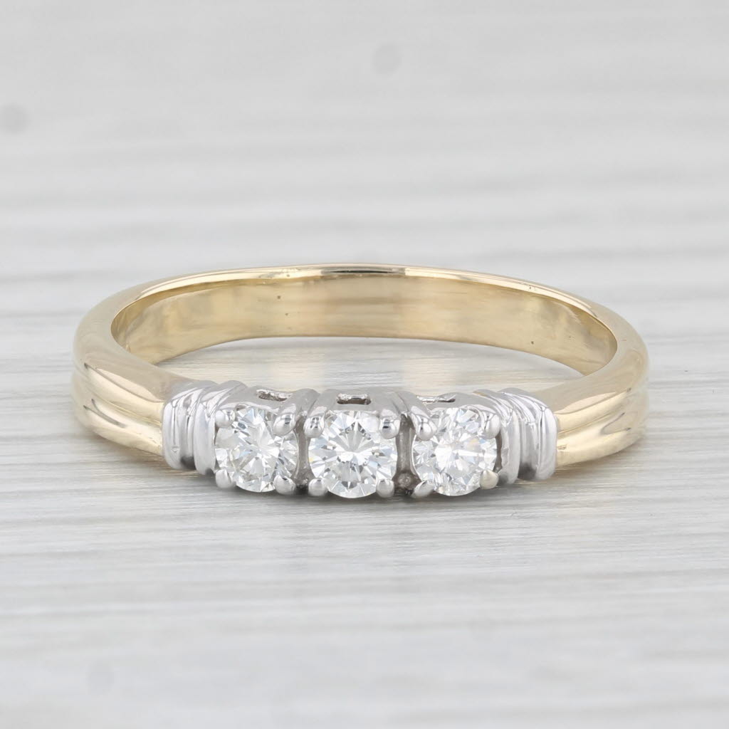 Light Gray 0.36ctw Diamond 3-Stone Ring 14k Yellow White Gold Size 8.25 Wedding Band
