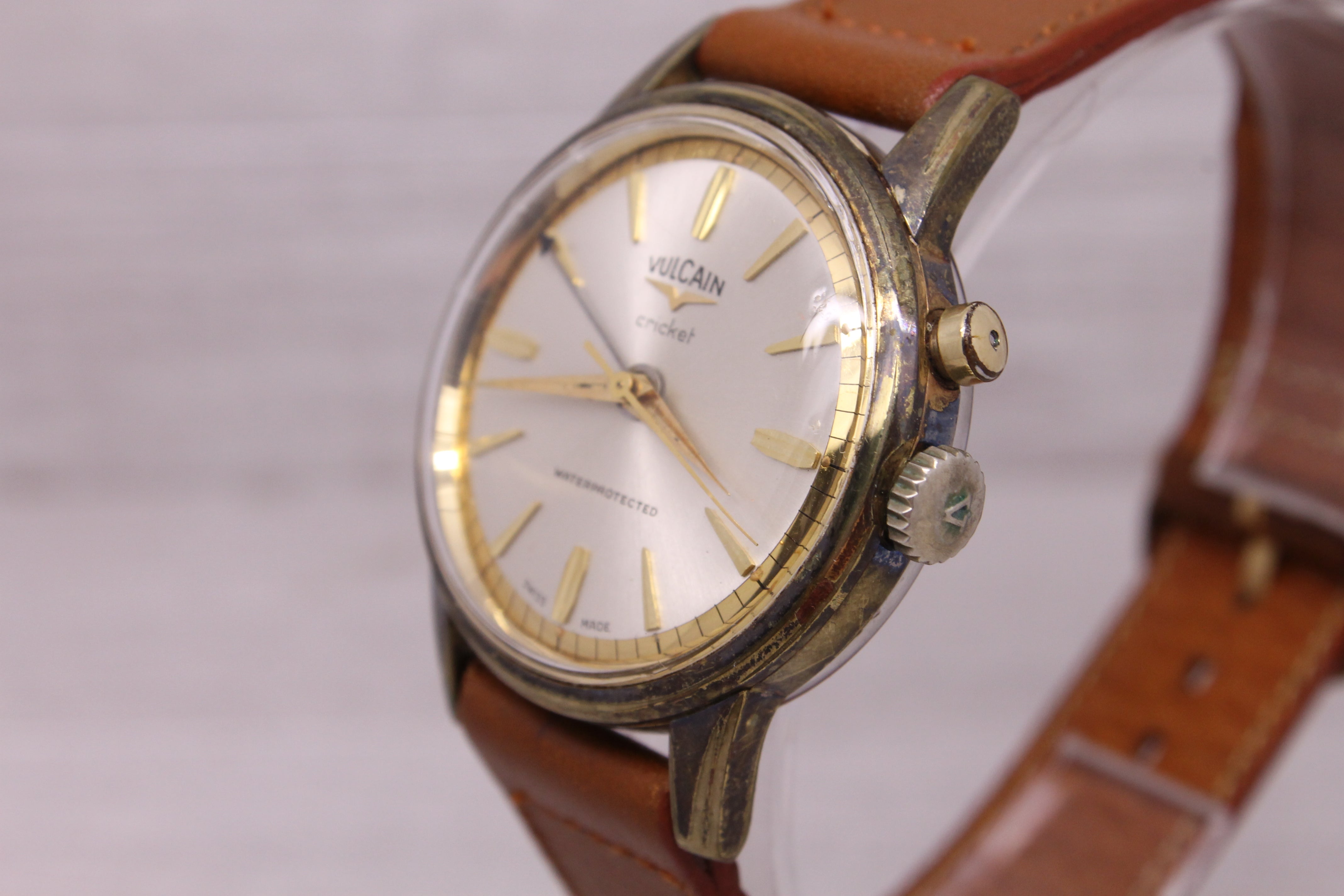 Dark Gray Vintage c.1960's Vulcain Cricket 34mm Plated Mens Manual Alarm Watch ORIGINAL