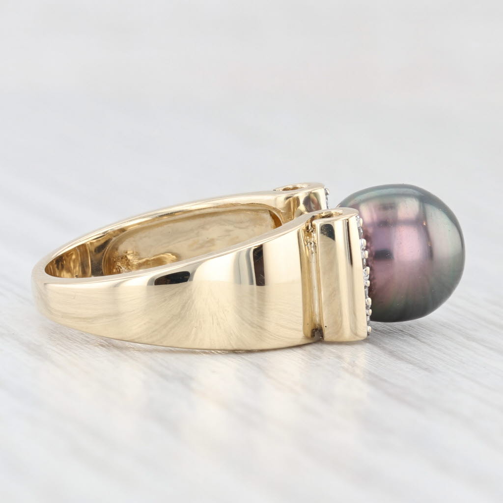 Light Gray 9.1mm Cultured Black Pearl Bead 0.10ctw Diamond Ring 14k Yellow Gold Size 6.25