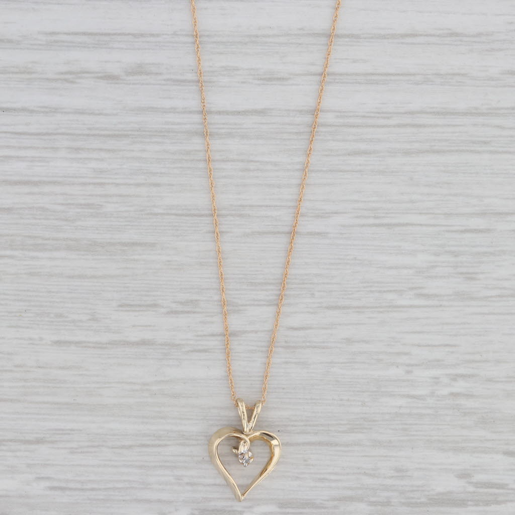 Gray Diamond Open Heart Pendant Necklace 10k Yellow Gold 18" Rope Chain