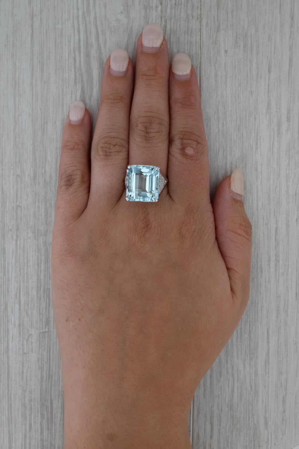 17.86ctw Aquamarine Diamond Ring 14k White Gold Cocktail Size 8.75