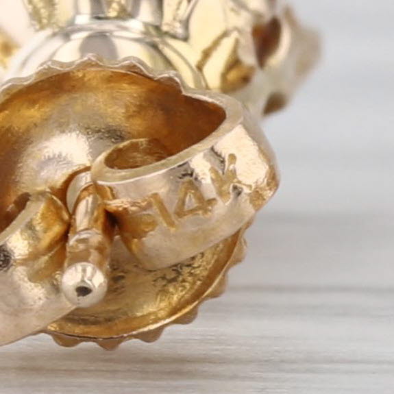 Ornate Vintage Cultured 7mm Pearl Stud Earrings 14k Yellow Gold Studs