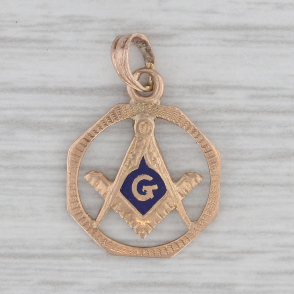 Gray Vintage Masonic Pendant 10k Yellow Gold Charm Square Compass Blue Lodge