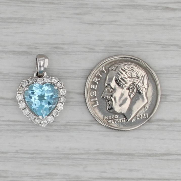 2.50ctw Blue Topaz Diamond Halo Heart Pendant 18k White Gold
