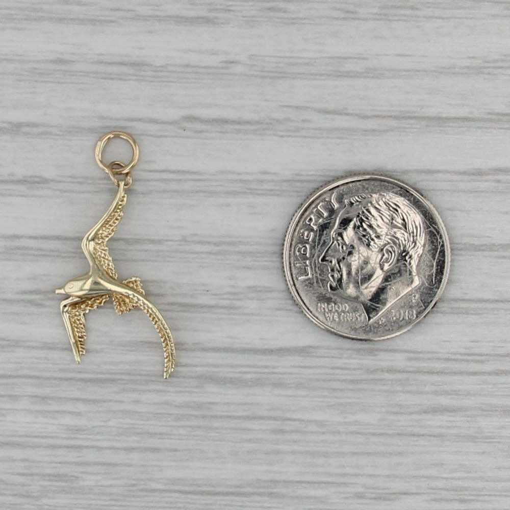 Crane Charm 14k Yellow Gold Bird Pendant Small Drop