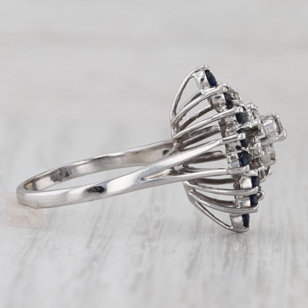 1ctw Blue Sapphire Diamond Cluster Ring 14k White Gold Size 7.5 Cocktail
