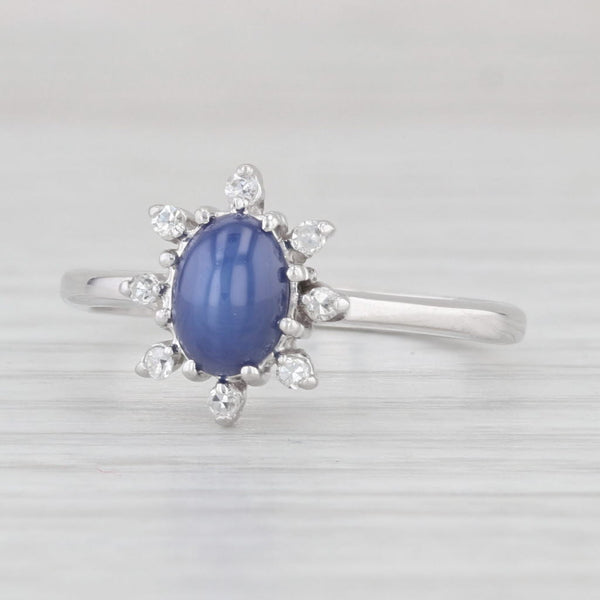 Lab Created Sapphire Oval Cabochon Diamond Halo Ring 14k White Gold Size 7.25