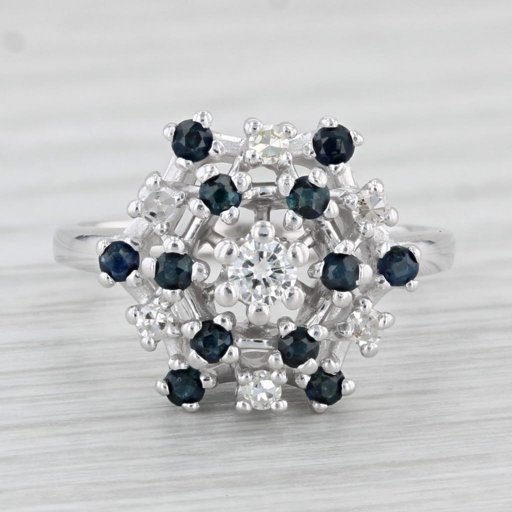 Light Gray 0.75ctw Diamond Blue Sapphire Cluster Ring 14k White Gold Size 6.75 Cocktail