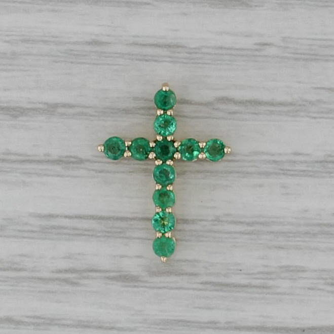 0.62ctw Emerald Cross Pendant 10k Yellow Gold Floating Drop