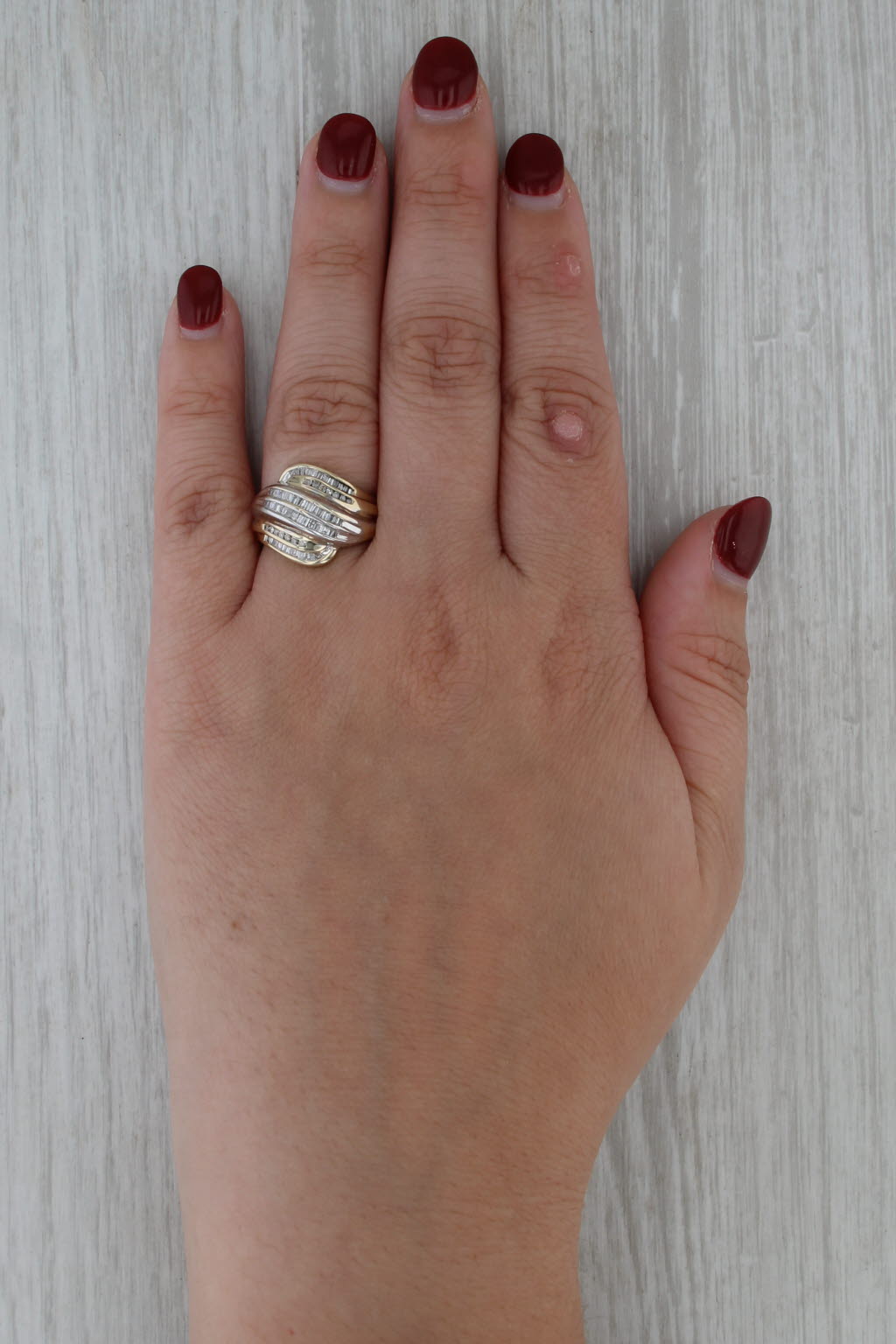 0.40ctw Diamond Bypass Ring 10k Gold Channel Set Baguettes Size 7