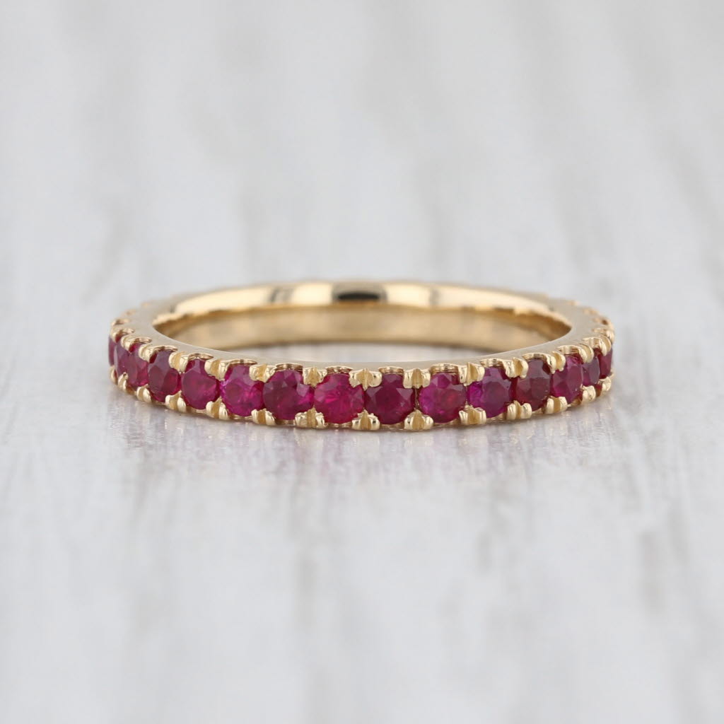 0.90ctw Natural Lab Grown Ruby Sapphire Eternity Ring 18k Gold Stackable Band