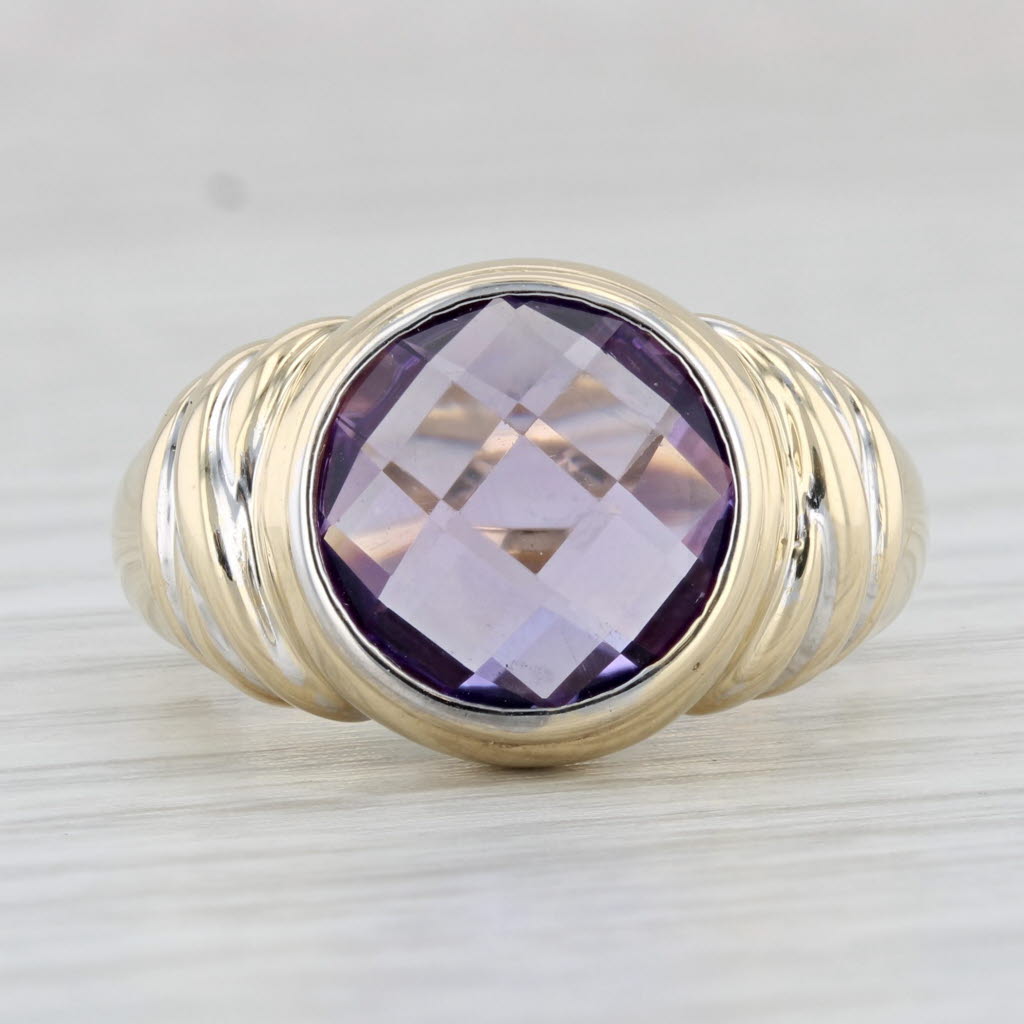Light Gray 2.75ct Amethyst Solitaire Ring 14k Yellow Gold Size 6 Round Checkerboard