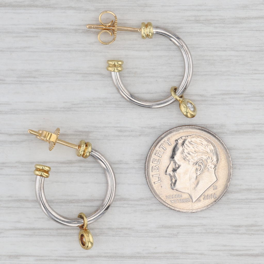 Light Gray Diamond Charm Hoop Earrings Platinum 18k Yellow Gold Rope Hoops