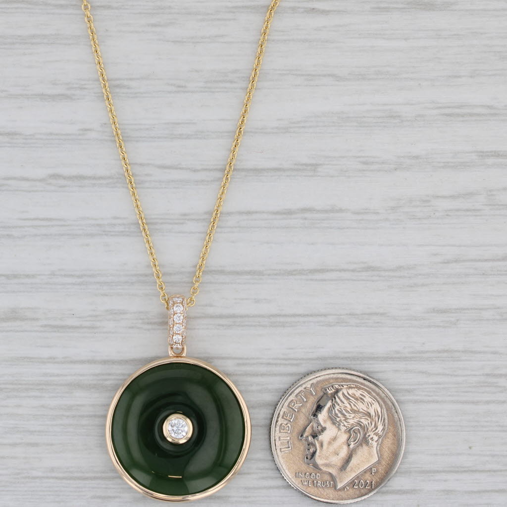 Gray New 0.19ct Diamond Nephrite Jade Pendant Necklace 14k Gold Adjustable Cable