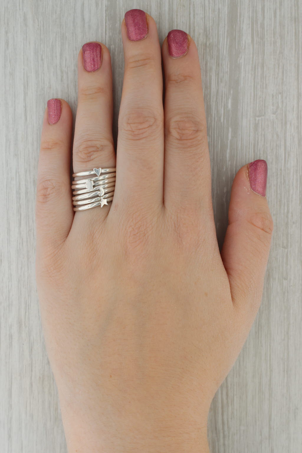 Rosy Brown Multi-Band Harem Ring Sterling Silver Size 9.5 Star Moon Cross Heart