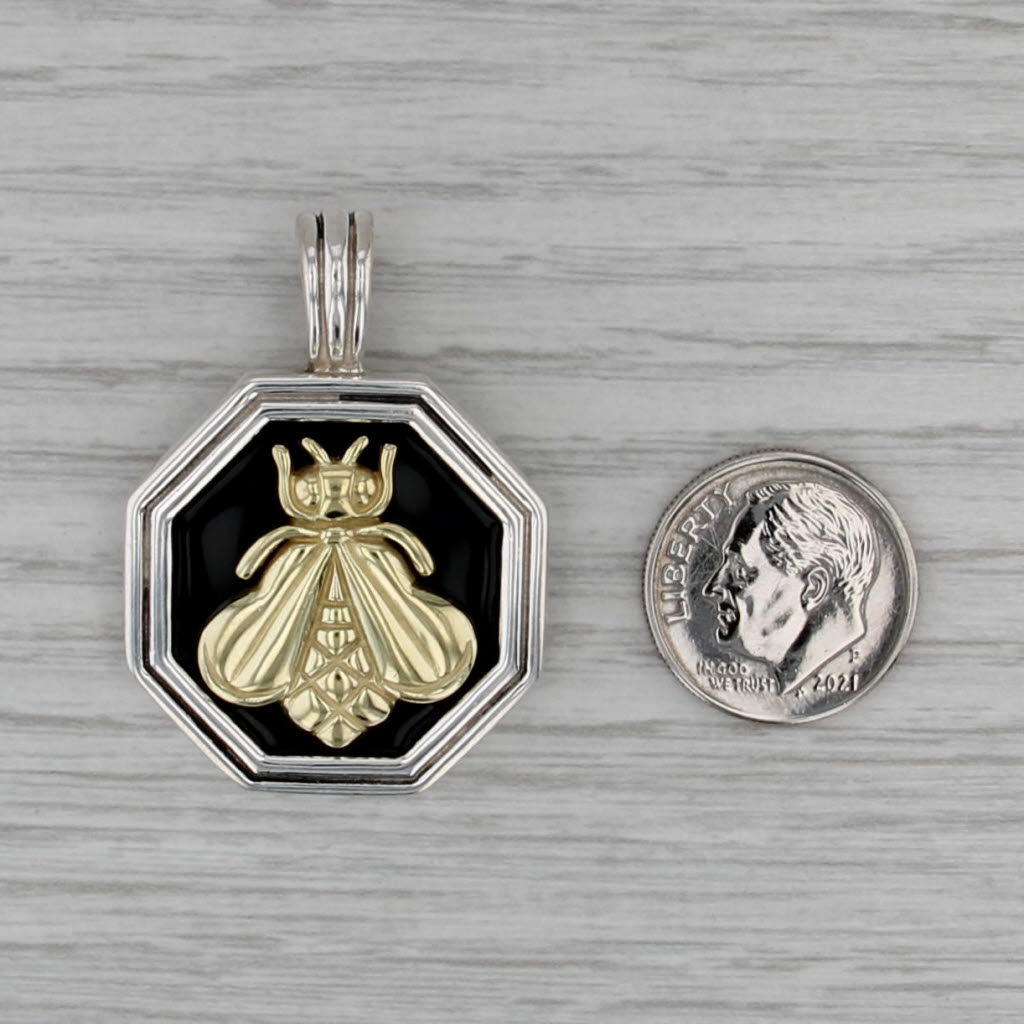 Slane & Slane Bee Pendant Sterling Silver 18k Gold Enamel Enhancer Clip Bail