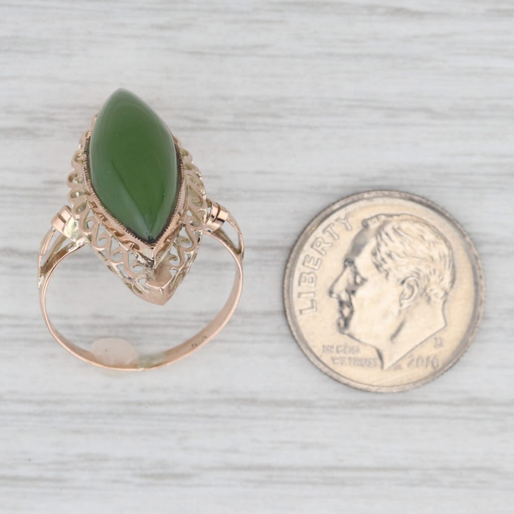 Light Gray Green Nephrite Jade Nanette Cabochon Ring 10k Yellow Gold Size 5.75
